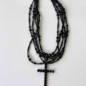 Vintage beaded black layered necklace with cross made in Italy